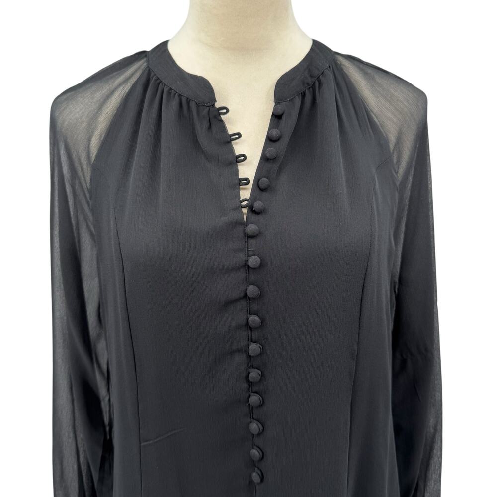 Joie Black Sheer Chiffon Long Balloon Sleeve Detailed Button Mini Party Dress - Picture 6 of 14